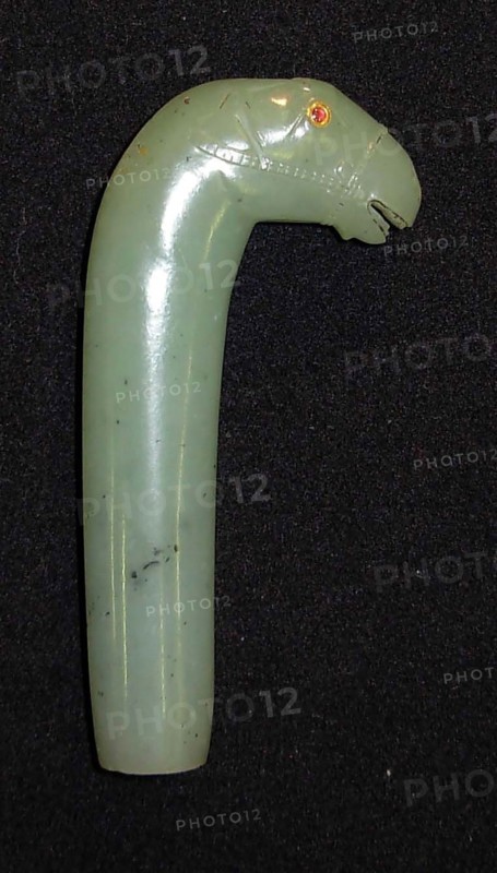 Knife Hilt with Horse-Head Pommel, Mughal period, 18th century, India, India, Jade, gold, and rubies inset in the kundan technique, 9.6 x 4.5 x 2 cm (3 3/4 x 1 3/4 x 3/4 in.)