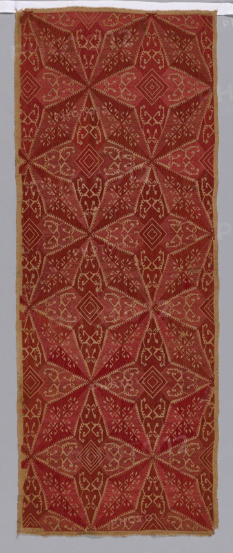 Pillow Cover, 17th century, Greece, possibly Crete, Greece, Cotton, plain weave, embroidered with silk in running stitches (pattern darning), 114.4 x 43.8 cm (45 x 17 1/4 in.)