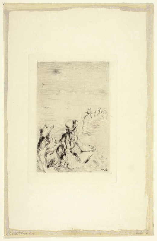 Children on the Beach, Berneval, c. 1892, Pierre Auguste Renoir, French, 1841-1919, France, Etching and drypoint on cream wove paper, 120 × 78 mm (image), 139 × 96 mm (plate), 250 × 161 mm (sheet)