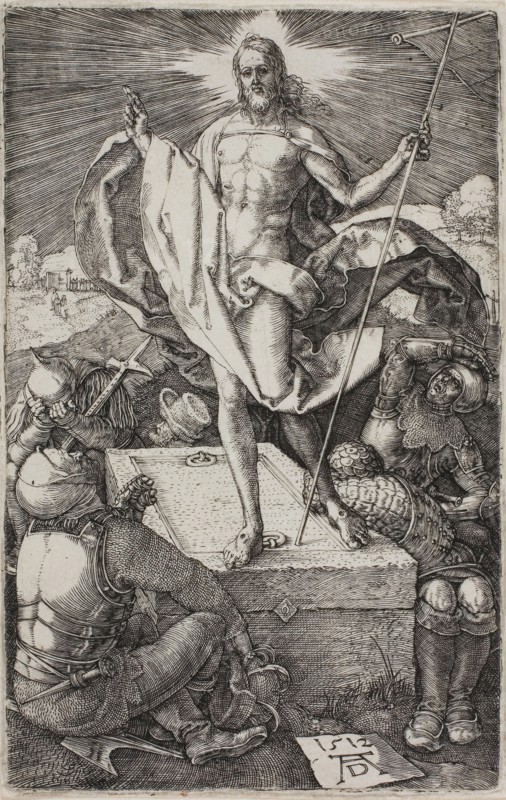 Resurrection, from The Engraved Passion, 1512, published 1513, Albrecht Dürer, German, 1471-1528, Germany, Engraving in black on ivory laid paper, 119 x 75 mm (image/plate), 121 x 77 mm (sheet)