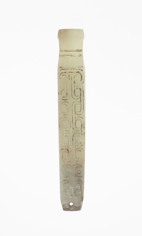 Handle-Shaped Jade, Western Zhou dynasty (c. 1046–771 BC), 11th–10th century B.C., China, Jade, 12.7 × 2.2 × 0.9 cm (5 × 0.9 × 0.4 in.)