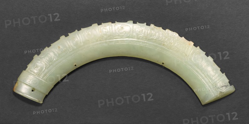 Arched pendant, late Neolithic period, Longshan culture, or early Shang period, c. 1600/1045 B.C., China, Jade, 2.7 × 16.7 × 0.3 cm (1 × 6 5/8 × 2/16 in.)
