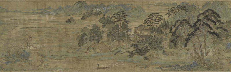 The Peach Blossom Spring, Late Ming (1368–1644) or early Qing (1644–1912) dynasty, Artist unknown (17th century), spurious signature of Qiu Ying (c. 1500-1552), Chinese, China, Handscroll, ink and color on silk, 32.4 × 543 cm (12 3/4 i×17 ft 9 5/8 in.)