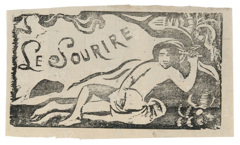 Tahitian Woman, headpiece for Le sourire, 1899/1900, Paul Gauguin, French, 1848-1903, France, Wood-block print in black ink on thin ivory laid Japanese paper, 104 × 187 mm (image), 120 × 201 mm (sheet)