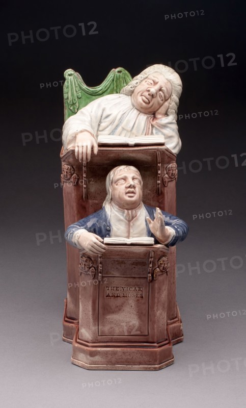 The Vicar and Moses, 1780/90, Ralph Wood, English, 1748-95, England, Lead-glazed earthenware, 24.1 × 10.8 × 13.7 cm (9 1/2 × 4 1/4 × 5 3/8 in.)