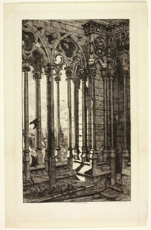 La galerie Notre-Dame, n.d., Charles Meryon, French, 1821-1868, France, Etching on paper, 277 × 163 mm (image), 284 × 172 mm (plate), 336 × 217 mm (sheet)