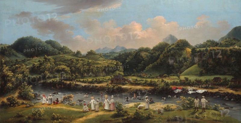 View on the River Roseau, Dominica, 1770/80, Agostino Brunias, Italian, active in England 1736-1796, United Kingdom, Oil on canvas, 84.1 x 158 cm (33 1/8 x 62 3/16 in.)