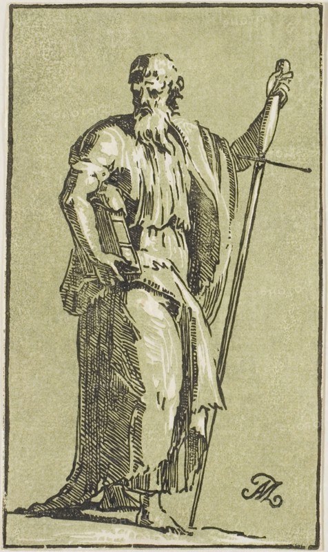 St. Paul, n.d., Conte Anton Maria Zanetti, Italian, 1680–1767, Italy, Chiaroscuro woodcut in green and black on off-white laid paper, 170 x 100 mm (image/sheet, trimmed to block)