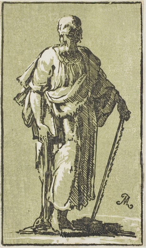 St. Simon, n.d., Conte Anton Maria Zanetti, Italian, 1680–1767, Italy, Chiaroscuro woodcut in black and green on ivory laid paper, 171 x 100 mm (image/sheet, trimmed to block)