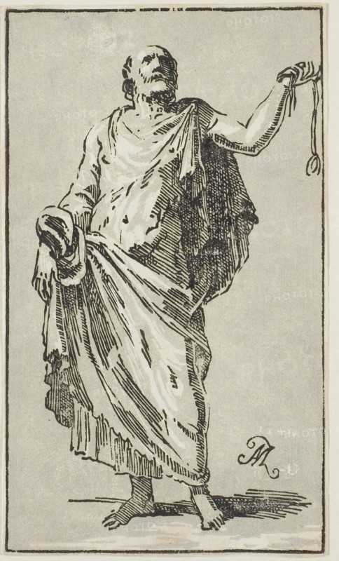 An Apostle, 1740, Conte Anton Maria Zanetti, Italian, 1680–1767, Italy, Chiaroscuro woodcut in gray and black on ivory laid paper, 170 x 100 mm (image/sheet, trimmed to block)
