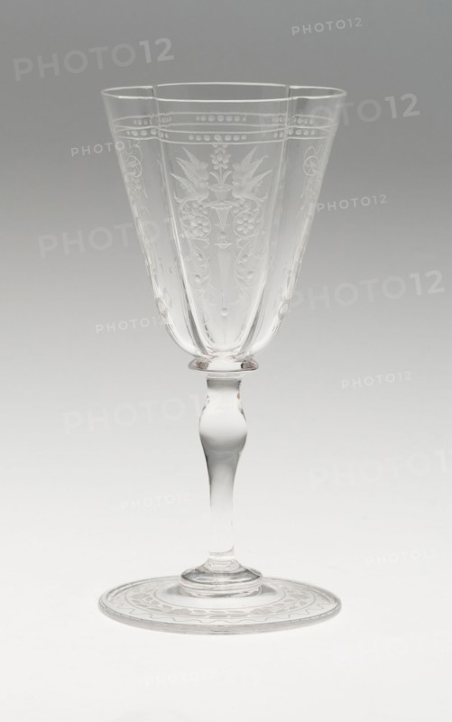 Wine Glass, 19th century, J. & L. Lobmeyr, Austrian, founded 1822, Vienna, Glass, clear and blown with quadri-lobed bowl, H. 13.7 cm (5 3/8 in.)