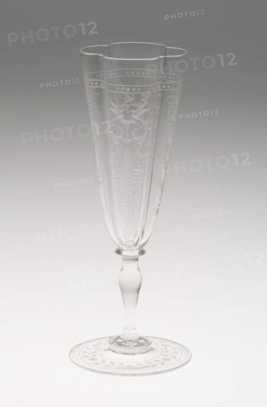 Champagne Flute, 19th century, J. & L. Lobmeyr, Austrian, founded 1822, Vienna, Glass, clear and blown with quadri-lobed bowl, H. 17.5 cm (6 7/8 in.)