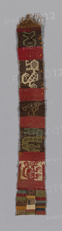 Fragment (Band), A.D. 800/1100, Provincial Wari, Probably central or south coast, Peru, Peru, Cotton and wool (camelid), bands of slit tapestry weave and two-color complementary weft plain weave with inner warps, 39.4 x 5.7 cm (15 1/2 x 2 1/4 in.)