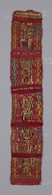 Band, A.D. 800/1100, Provincial Wari, Peru, Peru, Cotton and wool (camelid), tapestry weave with supplementary weft slit closure, edged with wool (camelid) in cross-knit loop stitches, 47 x 8.6 cm (18 1/2 x 3 3/8 in.)
