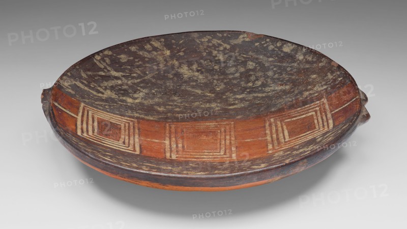 Miniature Tray with Geometric Pattern, A.D. 1450/1532, Inca, South coast or southern highlands, Peru, Peru, southern, Ceramic and pigment, 3.5 × 18.1 cm (1 3/8 × 7 1/8 in.)