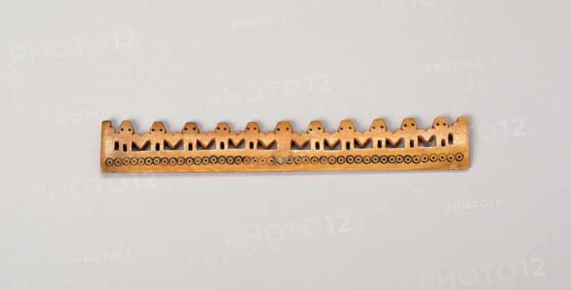 Balance-Beam Scale with Row of Cut-Out Figures and Incised Circles, A.D. 500/800, Possibly Nazca, South coast, Peru, Peru, Bone with pigment, 14 x 2.1 cm (5 1/2 x 13/16 in.)