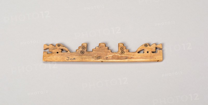 Balance-Beam Scale with Cut-Out Bird and Step Motifs, A.D. 500/1400, Possibly Nazca or Ica, South coast, Peru, Peru, Bone with pigment, 14.1 x 2.4 cm (5 9/16 x 15/16 in.), Balance-Beam Scale with Cut-out Birds and Step Motif, A.D. 500/800, Possibly Nazca, South coast, Peru, Peru, Bone, 21.1 x 1.8 cm (4 3/4 x 11/16 in.)