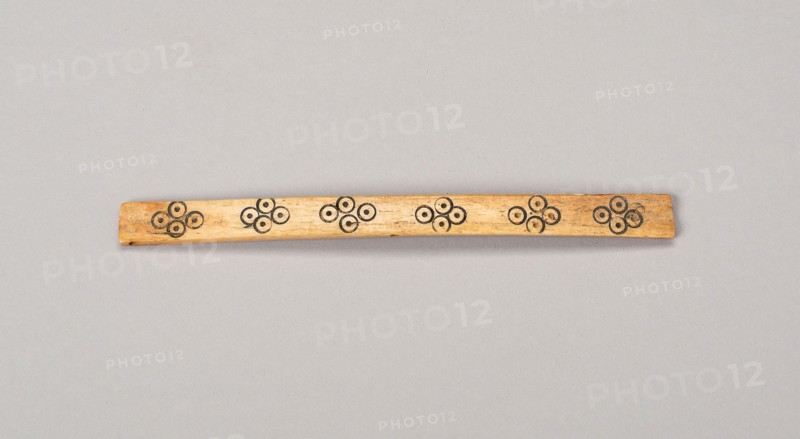 Balance-Beam Scale with Incised Circles in Diamond Pattern, A.D. 500/800, Possibly Nazca, South coast, Peru, Peru, Bone with pigment, 13.2 x 1.2 cm (5 3/16 x 7/16 in.)