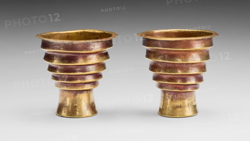 Pair of Beakers, A.D. 1450/1532, Inca, Ica Valley, south coast, Peru, Peruvian South Coast, Gold and copper alloy, H. 7 cm (2 3/4 in.) (each)