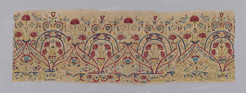 Border (For a Skirt), 18th century, Greece, Crete, Crete, Cotton, plain weave, embroidered with silk in back, chain, Cretan, closed herringbone, open chain, overcast, Roumanian, and satin stitches, 42.8 × 127.3 cm (16 7/8 × 50 1/8 in.)