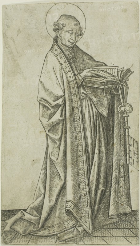 St. Peter, n.d., Master E. S., German, active c. 1450-1467, Germany, Engraving in black on paper, 147 x 85 mm (sheet trimmed within plate mark)