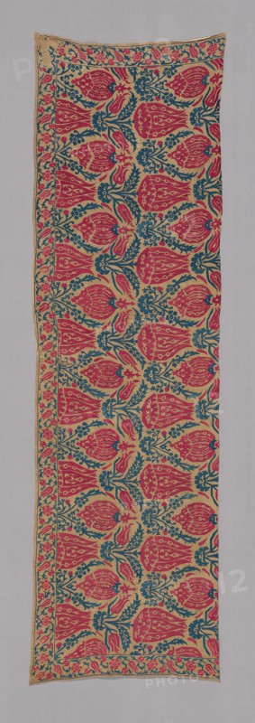 One-half of a Bedspread, 17th century, Greece, Ionian Islands, Greece, Linen, plain weave, embroidered with silk in running, pattern darning and stem stitches, 61 x 206 cm (24 x 81 1/8 in.)
