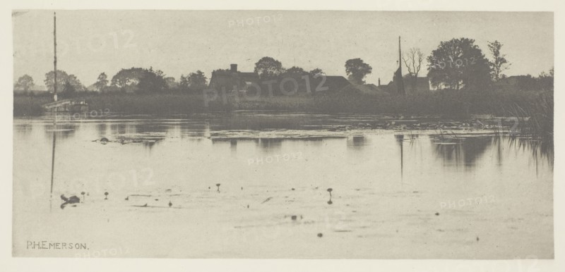 The Fringe of the Mere, c. 1883/87, printed 1888, Peter Henry Emerson, English, born Cuba, 1856–1936, England, Photogravure, pl. X from the album "Pictures of East Anglian Life" (1888), 10.1 × 22.1 cm (image/paper), 33.6 × 42.4 cm (album page)