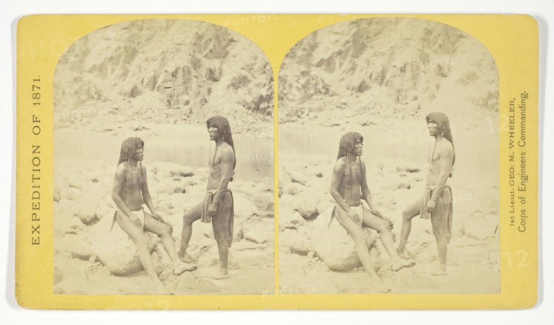 Types of Mojave Indians. This tribe inhabits the region of the lower Colorado, or western Arizona.Physically, they are the finest specimens in all the West, many of the males attaining to the height of 6 feet, 1871, Timothy O’Sullivan (American, born Ireland, 1840–1882), commissioned by George Wheeler for the War Department, Corps of Engineers, U.S. Army, United States, Albumen print, stereo, No. 5 from the series "Geographical Explorations and Surveys West of the 100th Meridian