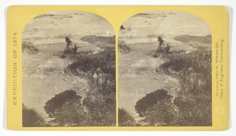 One of the group of Pagosa Hot Springs, showing incrustation on the surface. Much prized by the Indians and miners on account of supposed healing qualities. Principal mineral element, Sulphate of Soda, 1874, Timothy O’Sullivan (American, born Ireland, 1840–1882), commissioned by George Wheeler for the War Department, Corps of Engineers, U.S. Army, United States, Albumen print, stereo, No. 38 from the series "Geographical Explorations and Surveys West of the 100th Meridian