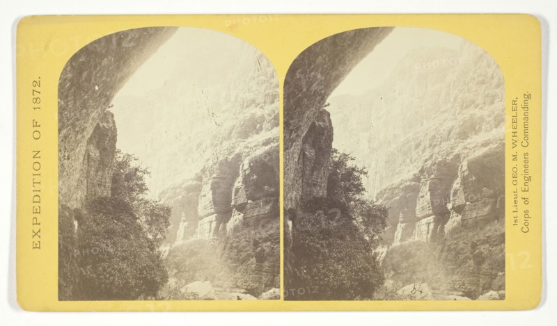 The Cañon of Kanab Creek, near its junction with the Grand Cañon of the Colorado. In the foreground is a dripping spring affording a shower bath. Temperature, 69° Fahr, 1872, William H. Bell (American, 1830-1910), commissioned by George Wheeler for the War Department, Corps of Engineers, U.S. Army, United States, Albumen print, stereo, No. 8 from the series Geographical Explorations and Surveys West of the 100th Meridian