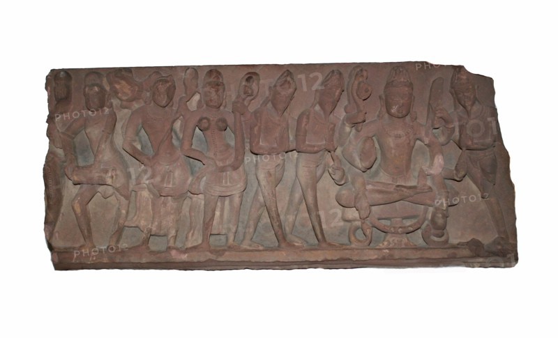 Fragment of a Temple Doorway Lintel, Chandella period, c. 11th century, India, Uttar Pradesh, Red sandstone, 35.9 x 84.1 x 10.0 cm (14 1/8 x 33 1/8 x 3 15/16 in.)