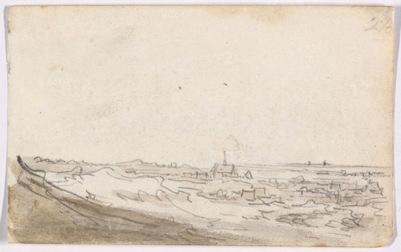 Panorama, 1650–51, Jan van Goyen, Dutch, 1596-1656, Netherlands, Black chalk, with brush and brown wash, on ivory laid paper, 98 x 157 mm
