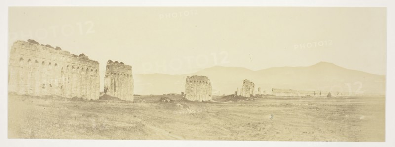 Untitled (Ruins of an Aqueduct), c. 1857, Robert MacPherson, Scottish, 1811–1872, Scotland, Albumen print, from "Photographs of Views of Rome" (c. 1857), 13.7 x 39.2 cm (image/paper), 40.7 x 45.5 cm (mount)