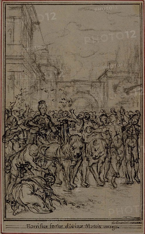 Study for the Vignette-Frontispiece of Lucretius’s De la Nature des Choses, Book II, c. 1768, Hubert François Gravelot, French, 1699-1773, France, Pen and black ink, and black chalk, on pale gray laid paper, incised for transfer and perimeter mounted on cream laid paper, 144 × 88 mm