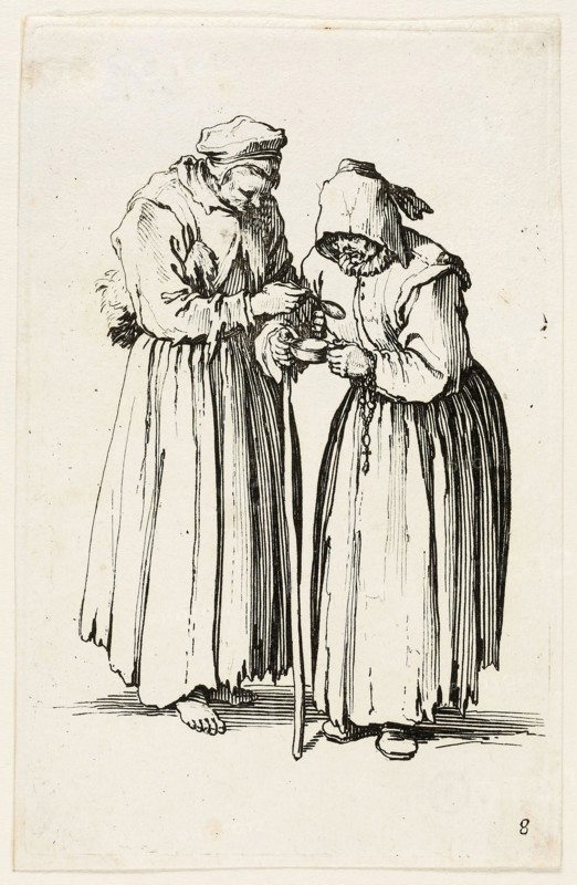 Two Women Beggars, plate eight from The Beggars, c. 1622, Jacques Callot, French, 1592-1635, France, Etching on paper, 139 × 87 mm (plate), 141 × 91 mm (sheet)