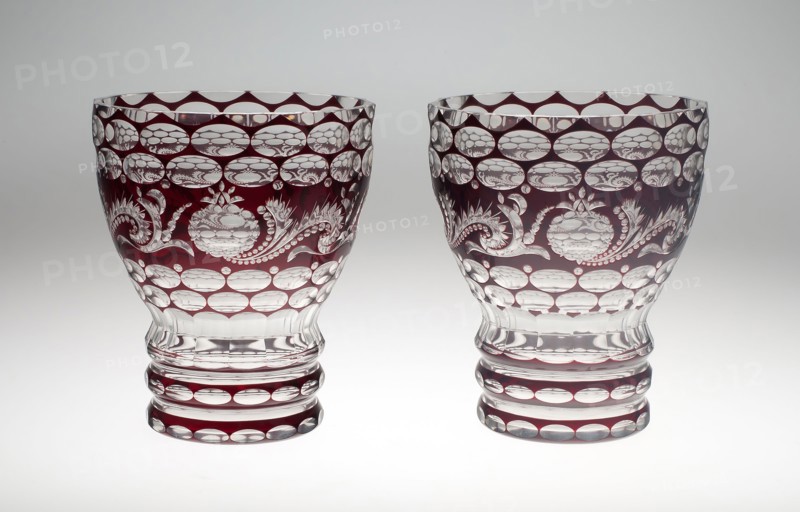 Two Vases, Mid 19th century, Bohemia, Czech Republic, Bohemia, Glass, cut with ruby overlay, 23.5 × 19.7 cm (9 1/4 × 7 3/4 in.) each