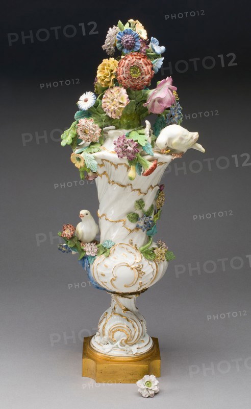 Vase, c. 1750, Meissen Porcelain Manufactory, German, founded 1710, Meissen, Hard-paste porcelain, polychrome enamels, gilding, and gilt bronze mounts, H. 50.2 cm (19 3/4 in.)