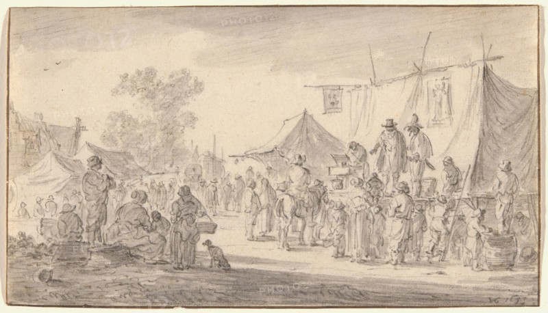 Country Fair, 1653, Jan van Goyen, Dutch, 1596-1656, Netherlands, Black chalk, with brush and gray wash, on ivory laid paper, 116 x 204 mm