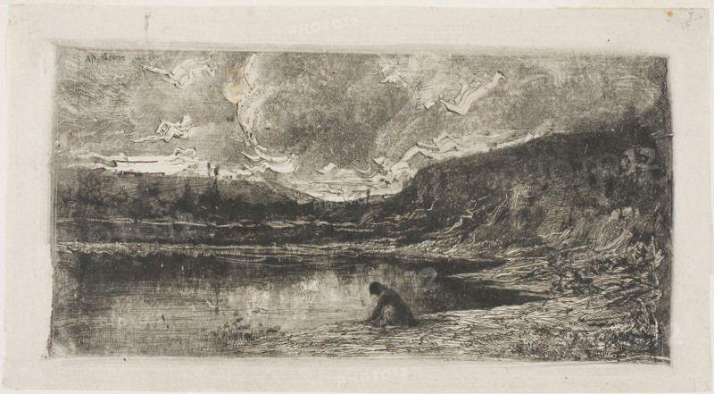 A Cliff in the Parish of Rix, 1862, Adolphe Appian, French, 1818-1898, France, Monotype on off-white China paper, 145 × 272 mm (image), 157 × 288 mm (sheet)
