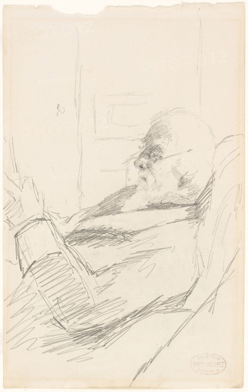 The Artist’s Father Reading, c. 1883, Mary Cassatt, American, 1844-1926, United States, Graphite, on ivory wove paper, 224 x 142 mm