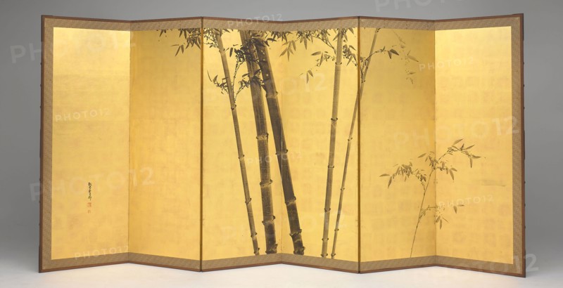 Bamboo, early 19th century, Kishi Ganku, Japanese, 1749-1838, Japan, Pair of six-panel screens, ink and gold leaf on paper, 178 x 376 cm (70 x 148 in.)