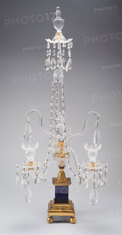 Candelabra, 1780/1800, England, Glass, colorless and dark blue, blown and cut, gilded bronze, H. 85.1 cm (33 1/2 in.)