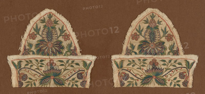 Cap (Disassembled), 18th century, England, Wool, twill weave, embroidered in chain stitch and French knots, a: 17.4 × 19.6 cm (6 3/4 × 7 3/4 in.)