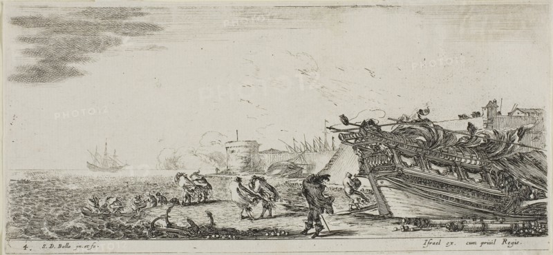 Plate Seven from Various Embarkments, n.d., Stefano della Bella, Italian, 1610-1664, Italy, Etching on ivory laid paper, 71 x 168 mm (image), 75 x 171 mm (sheet, trimmed within platemark)