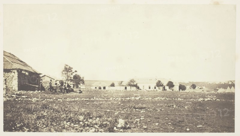 The British Head Quarters, 1855, Roger Fenton, English, 1819–1869, England, Salted paper print, plate 23 from the album "Photographs Taken in the Crimea" (1856), 14.2 × 25.8 cm (image/paper), 42.5 × 58.9 cm (mount)