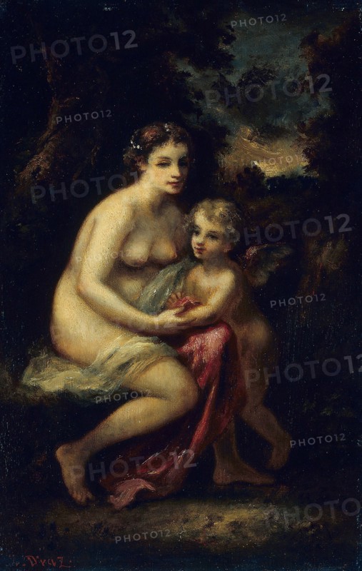 Education of Cupid, c. 1859, Narcisse Virgile Diaz de la Peña, French, 1807-1876, France, Oil on panel, 37.8 × 24.6 cm (14 7/8 × 9 11/16 in.)