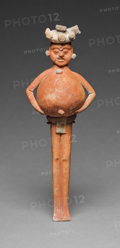 Rattle in the Form of a Mythological Figure, A.D. 650/800, Late Classic Maya, Jaina, Campeche or Yucatán, Mexico, Campeche, Ceramic and pigment, H. 18.4 cm (7 1/4 in.)
