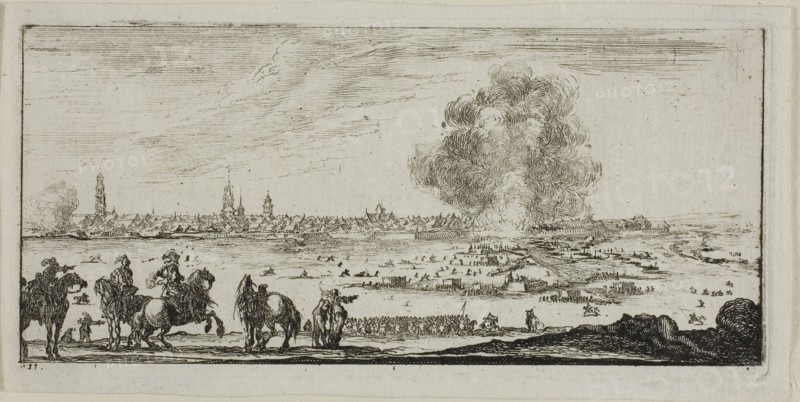 Plate Eleven from Drawings of Several Movements by Soldiers, 1644, Stefano della Bella, Italian, 1610-1664, Italy, Etching on ivory laid paper, 55 x 123 mm (image), 59 x 126 mm (plate), 65 x 131 mm (sheet)