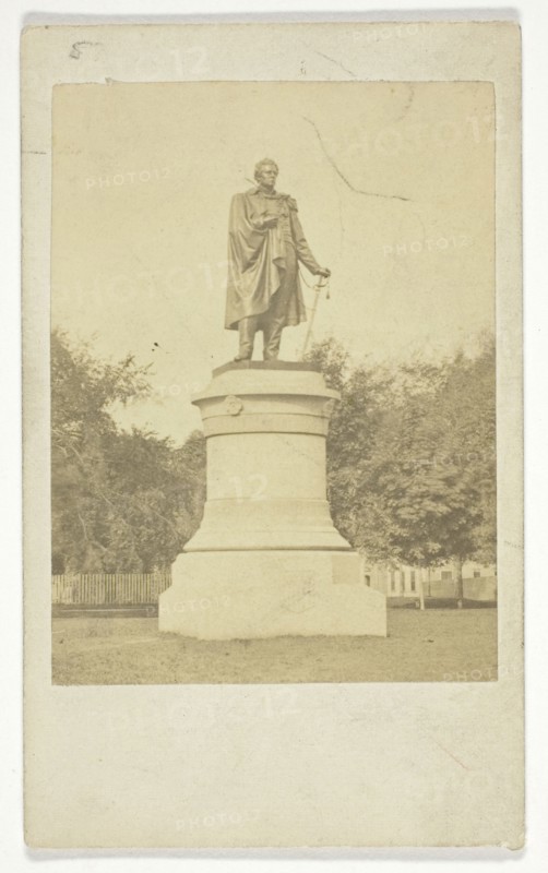 Statue of Commodore Matthew Perry, 1850/89, Joshua Appleby Williams, American, active 1850–1880s, United States, Albumen print, 7.3 x 5.4 cm (image), 10.1 x 6.1 cm (card)