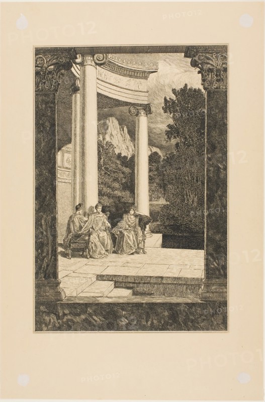 Psyche and her Sisters, plate 18 from Cupid and Psyche, 1880, Max Klinger, German, 1857-1920, Germany, Etching and aquatint on paper, 283 x 175 mm
